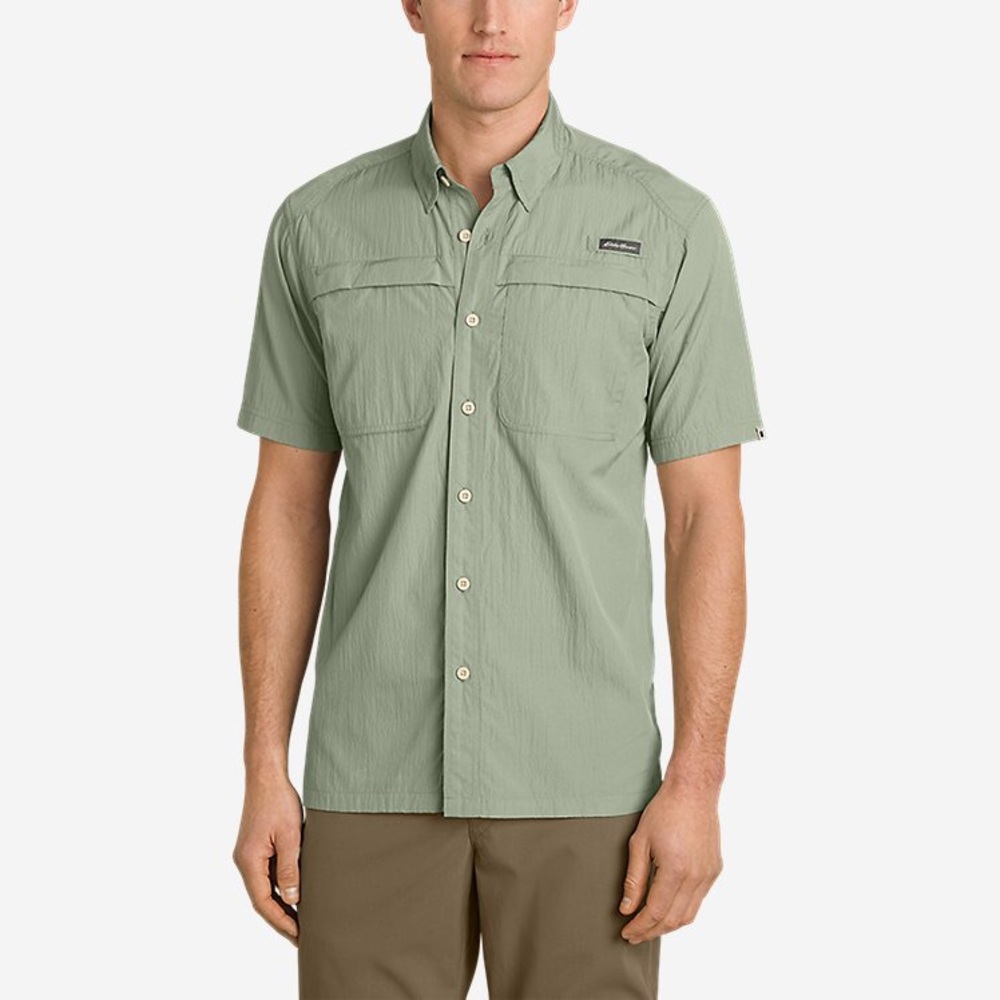 Eddie Bauer Short Sleeve Green Button Down Top